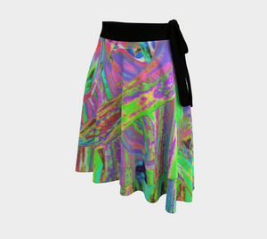 Artsy Wrap Skirt, Festive Colorful Psychedelic Dahlia Flower Petals