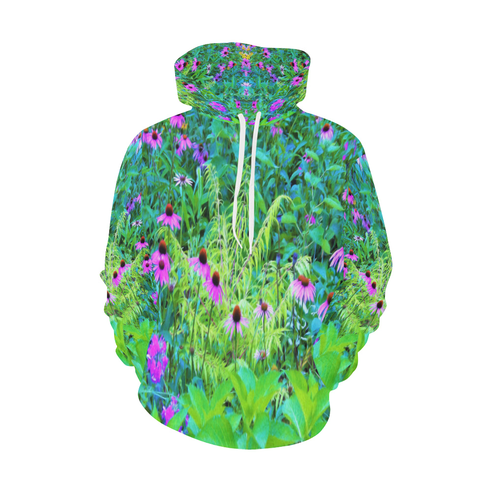 Hoodies for Women, Purple Coneflower Garden with Chartreuse Foliage