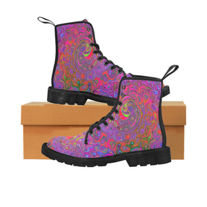 Boots for Women, Psychedelic Groovy Magenta Retro Liquid Swirl - Black