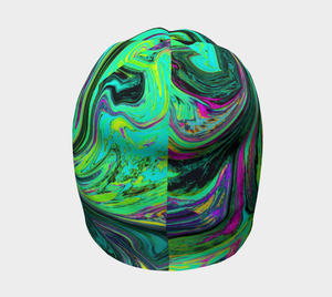 Beanie Hats, Groovy Abstract Retro Green and Magenta Swirl