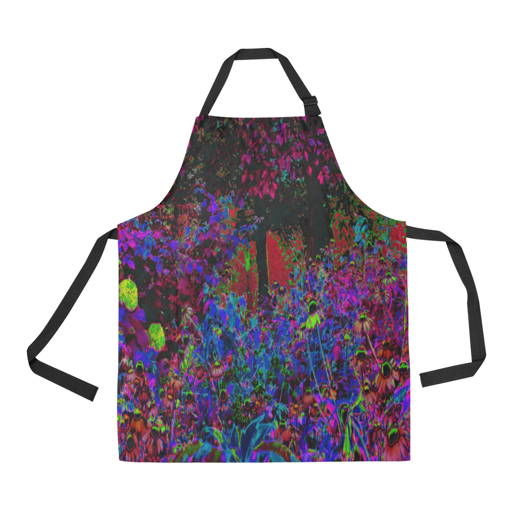 Apron with Pockets, Psychedelic Crimson Red and Black Garden Sunrise