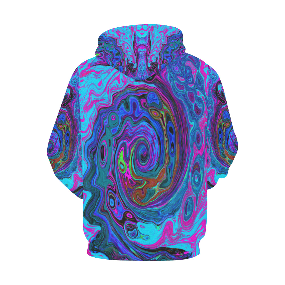 Hoodies for Men, Groovy Abstract Retro Blue and Purple Swirl