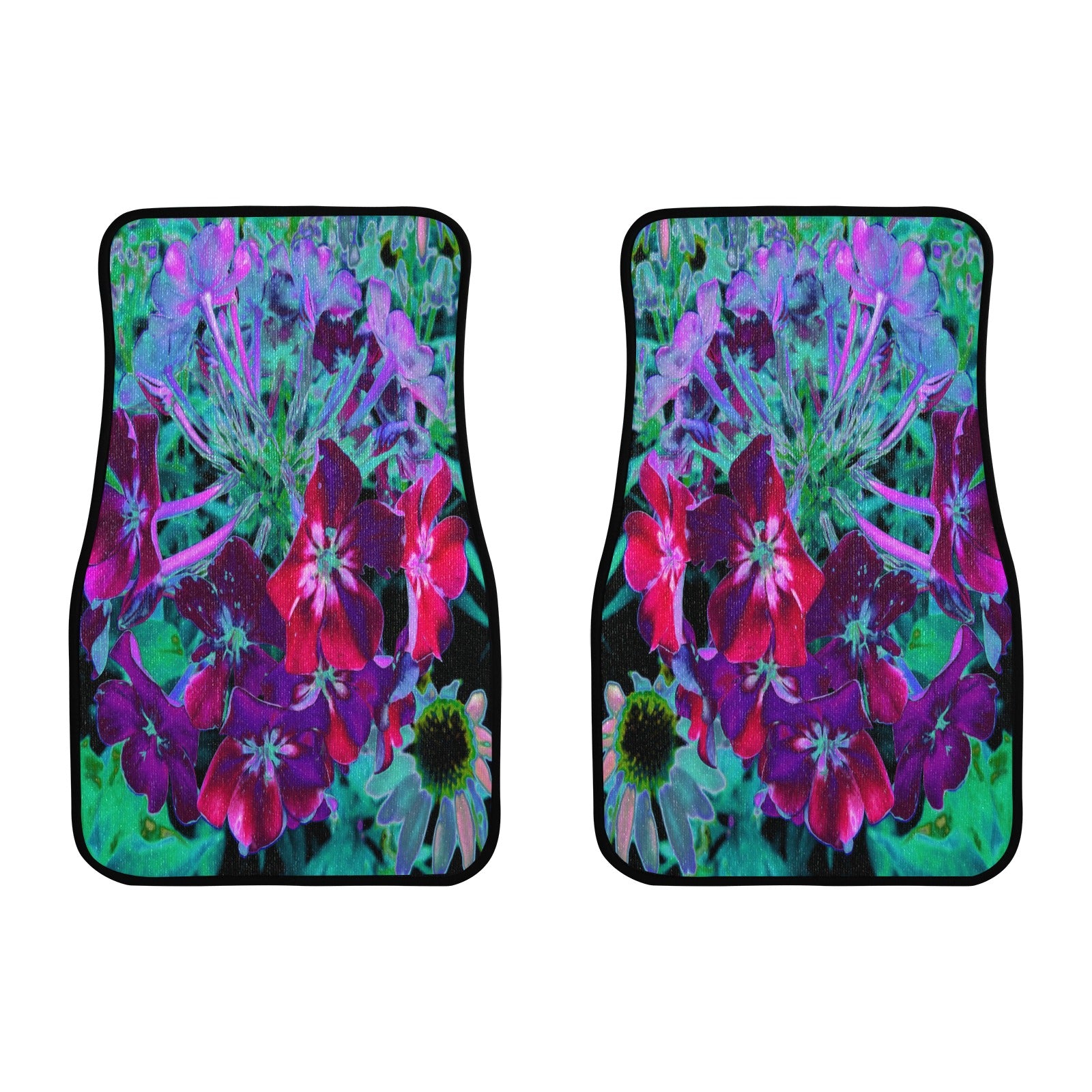 Car Floor Mats - Dramatic Red, Purple and Pink Garden Flower - Front Set of 2