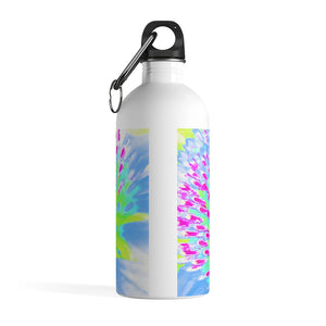 Stainless Steel Water Bottle, Lime Green and Purple Abstract Cone Flower