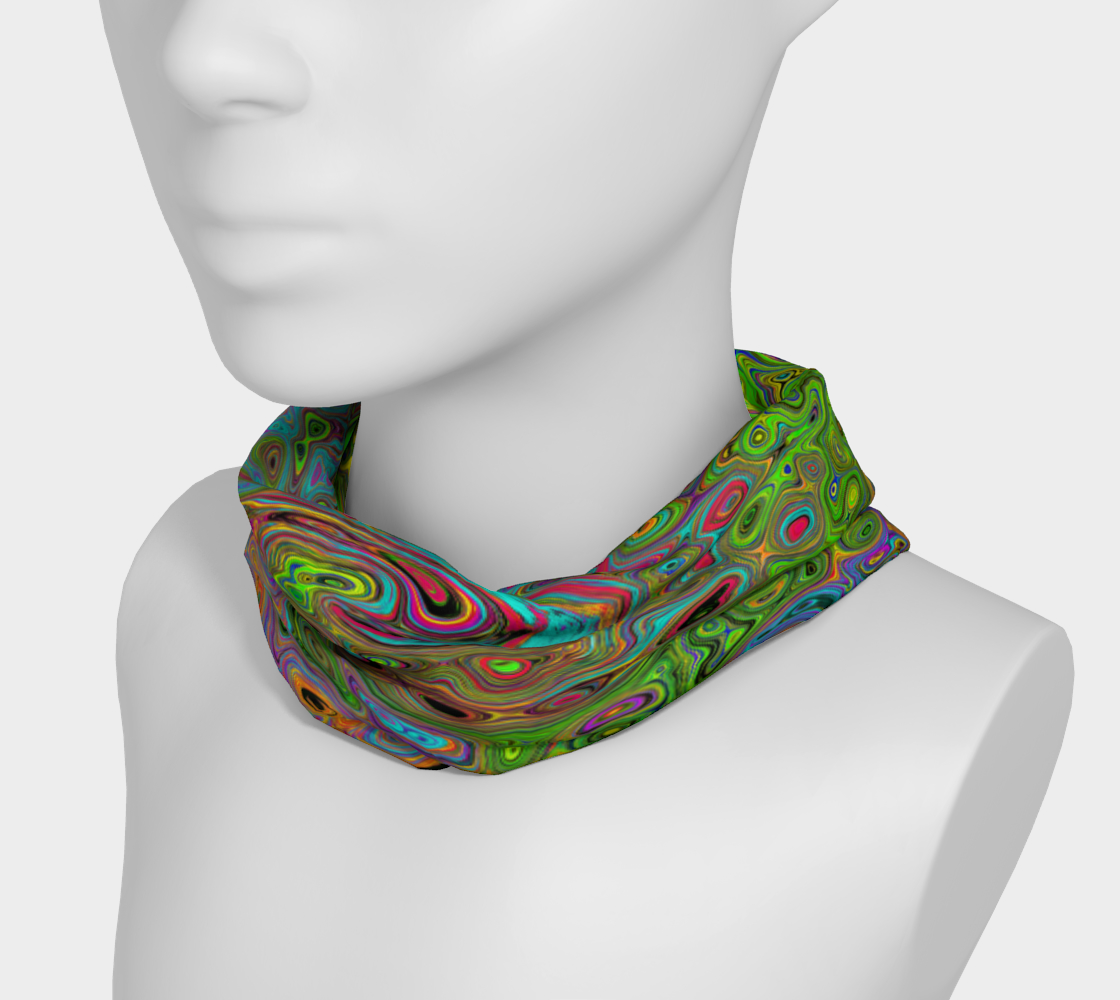 Wide Fabric Headband, Groovy Abstract Retro Lime Green and Blue Swirl, Face Covering