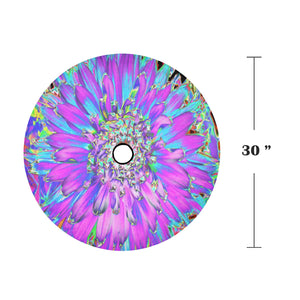Spare Tire Cover with Backup Camera Hole - Trippy Abstract Aqua, Lime Green and Purple Dahlia - Small