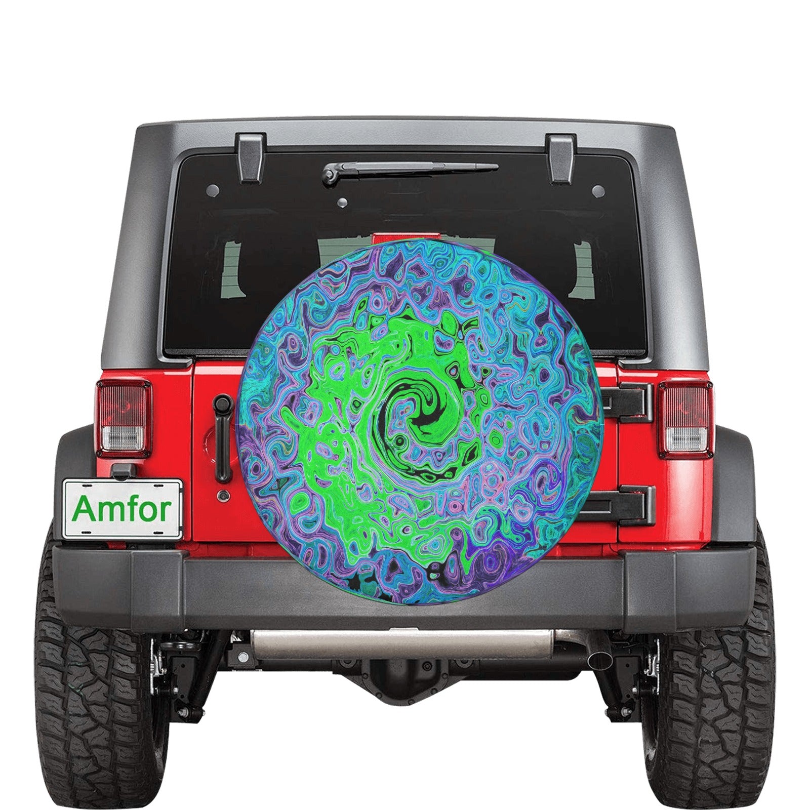 Spare Tire Covers, Lime Green Groovy Abstract Retro Liquid Swirl - Large