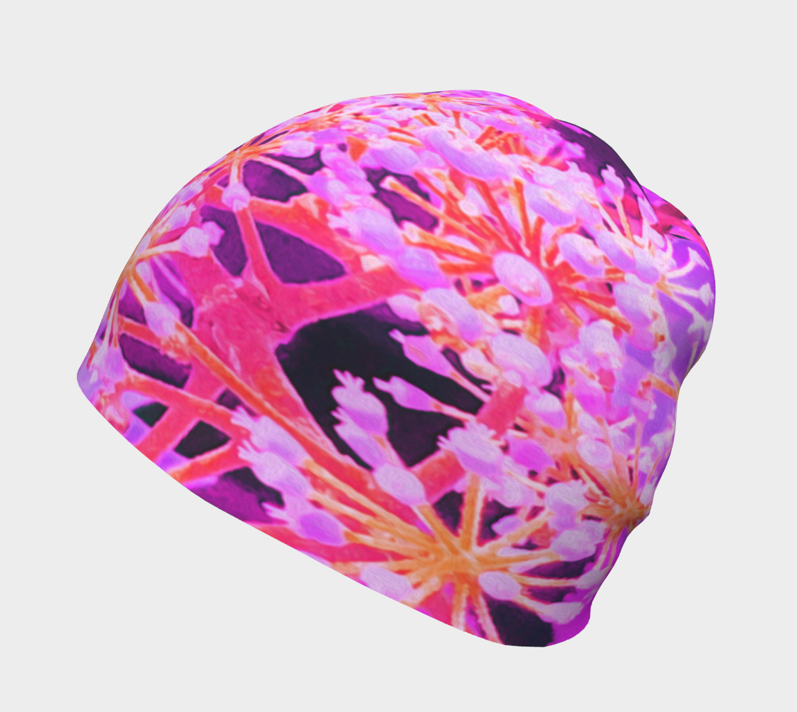 Beanie Hat, Cool Abstract Retro Nature in Purple and Coral Beanies for Women
