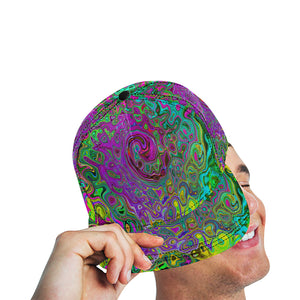 Snapback Hat, Groovy Purple Abstract Retro Liquid Swirl