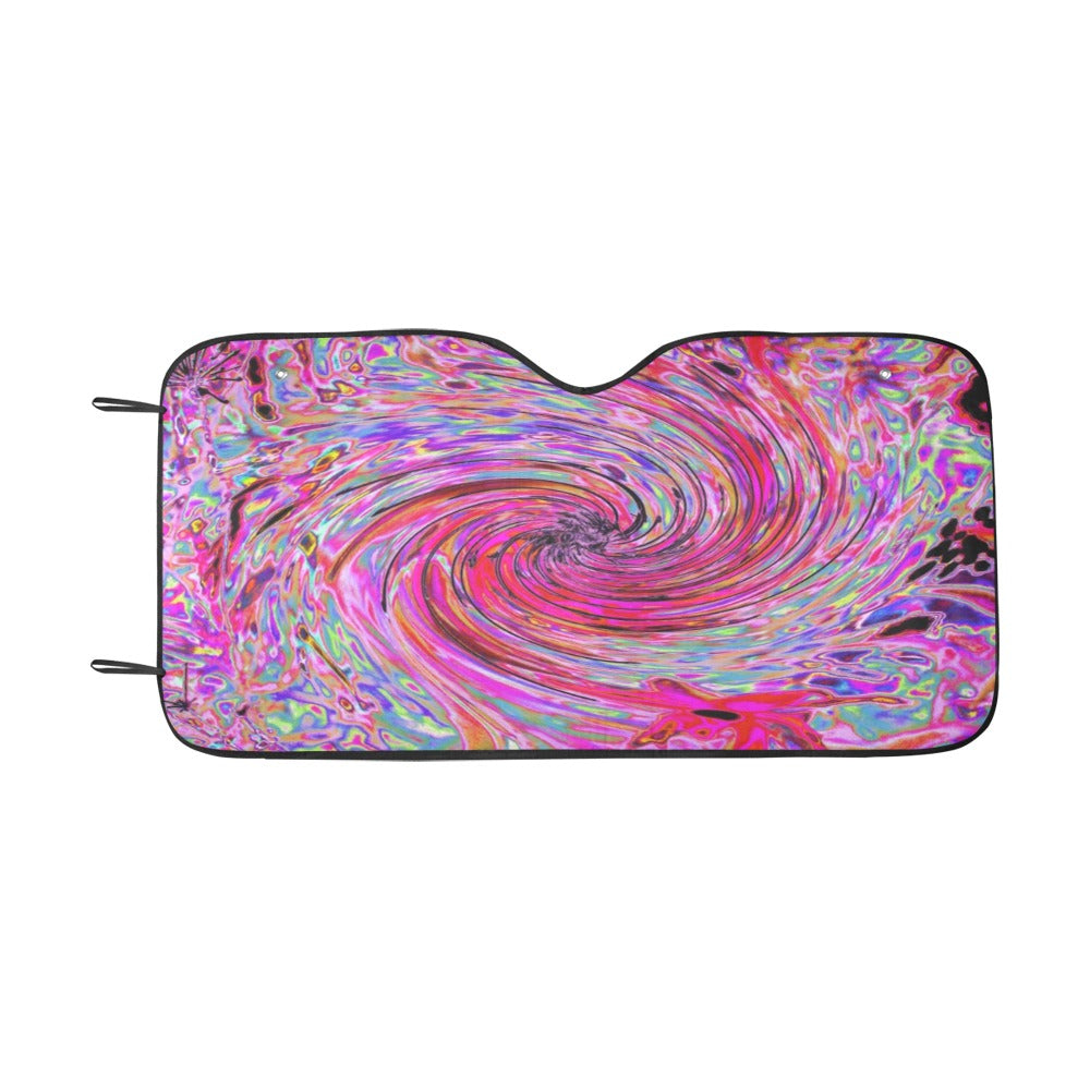 Auto Sun Shades, Cool Abstract Retro Hot Pink and Red Floral Swirl
