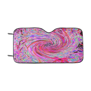 Auto Sun Shades, Cool Abstract Retro Hot Pink and Red Floral Swirl