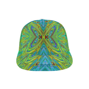 Snapback Hats, Trippy Chartreuse and Blue Abstract Butterfly