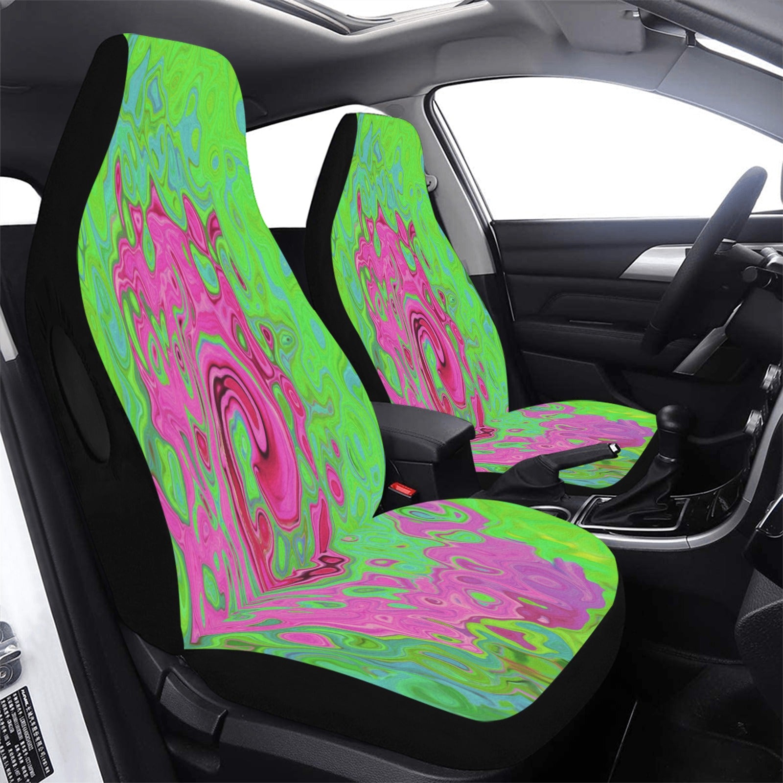 Car Seat Covers, Groovy Abstract Green and Red Lava Liquid Swirl