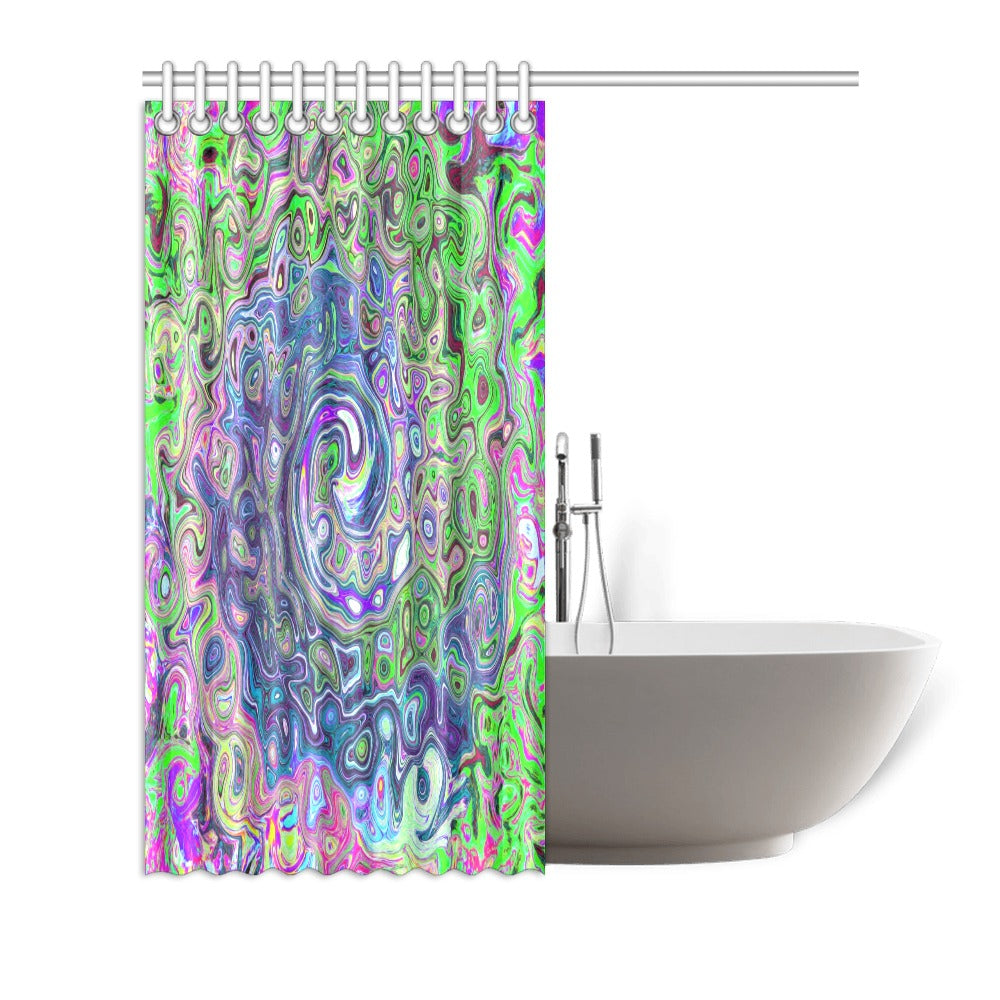 Shower Curtains, Marbled Lime Green and Purple Abstract Retro Swirl