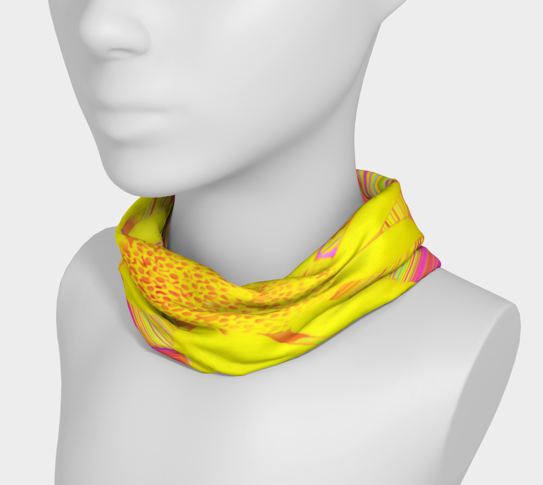 Wide Fabric Headband, Yellow Sunflower on a Psychedelic Swirl, Face Covering