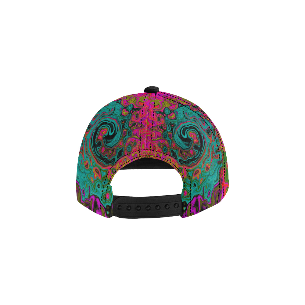 Snapback Hat, Trippy Turquoise Abstract Retro Liquid Swirl