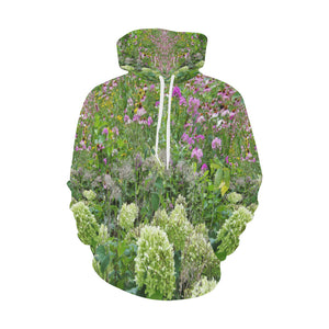 Hoodies for Women, Pink Cone Flower Garden Meadow with Hydrangeas