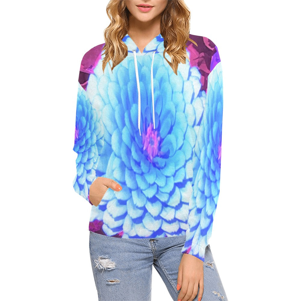 Hoodies for Women, Pretty Blue Zinnia in the Purple Summer Garden