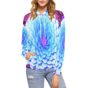 Hoodies for Women, Pretty Blue Zinnia in the Purple Summer Garden