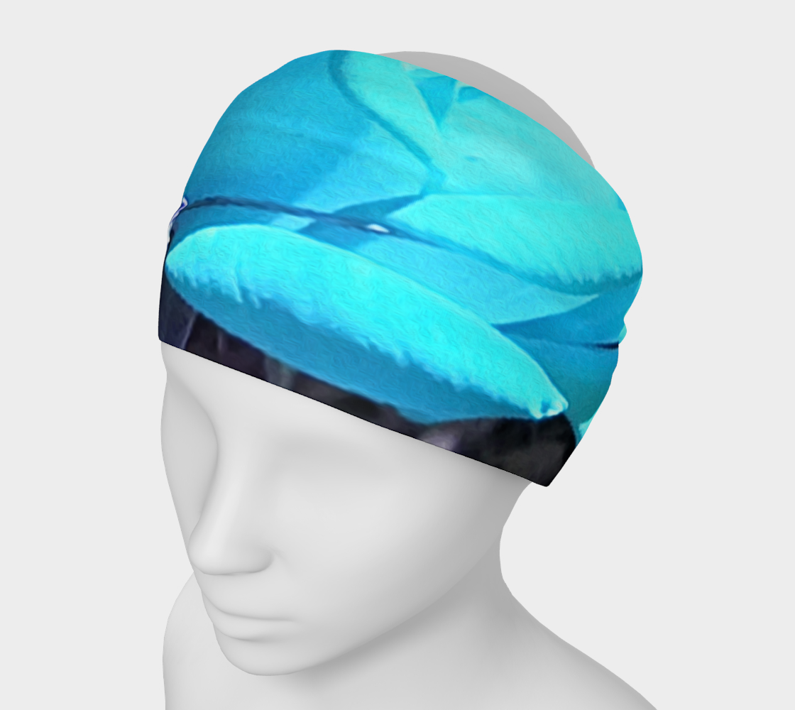 Wide Fabric Headband, Cool Ice Blue Double Knockout Rose, Face Covering