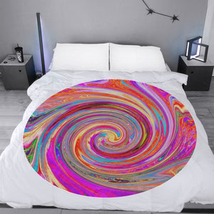 Round Fleece Blankets, Colorful Rainbow Swirl Retro Abstract Design