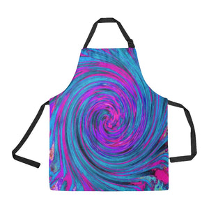 Apron with Pockets, Dramatic Hot Pink, Purple and Blue Abstract Retro Twirl