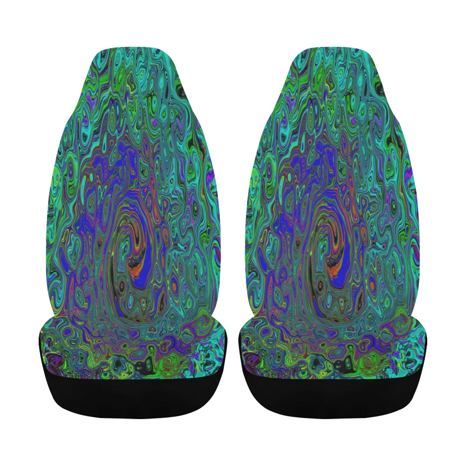 Car Seat Covers, Marbled Blue and Aquamarine Abstract Retro Swirl