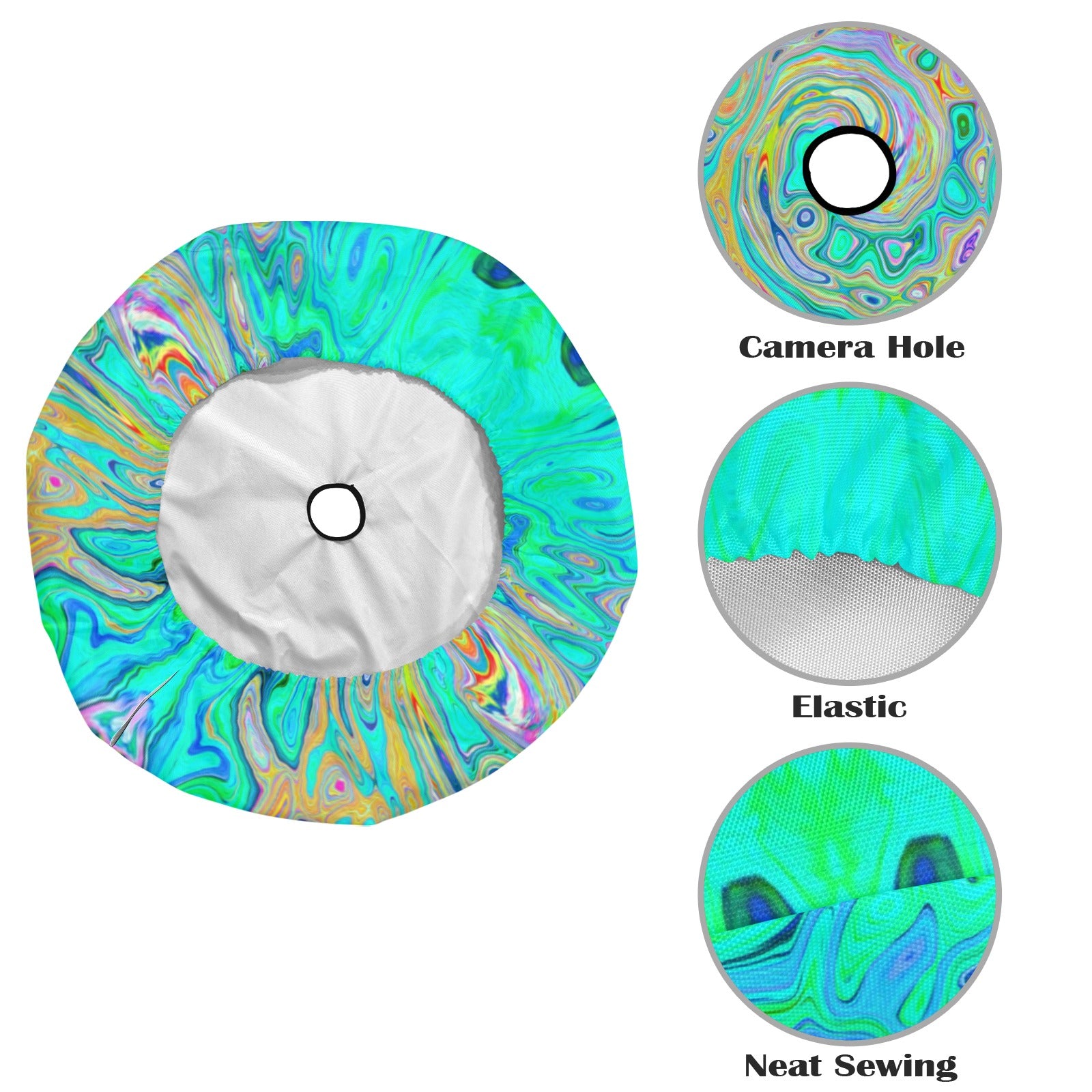 Spare Tire Cover with Backup Camera Hole - Groovy Abstract Retro Rainbow Liquid Swirl - Small
