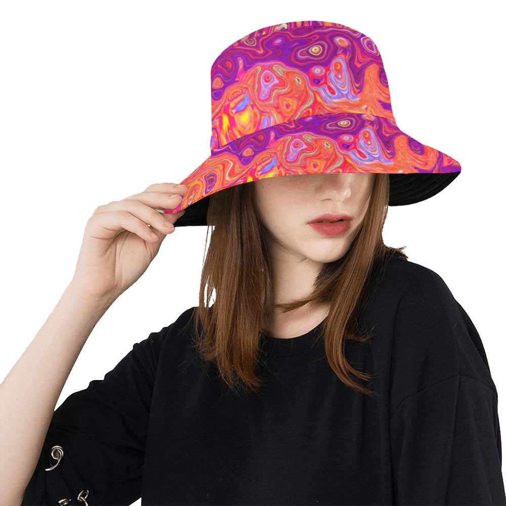Bucket Hats, Retro Abstract Coral and Purple Marble Swirl