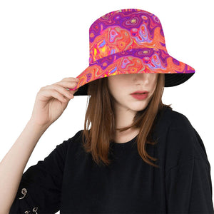 Bucket Hats, Retro Abstract Coral and Purple Marble Swirl