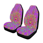 Car Seat Covers - Retro Psychedelic Purple and Orange Dahlia Flower