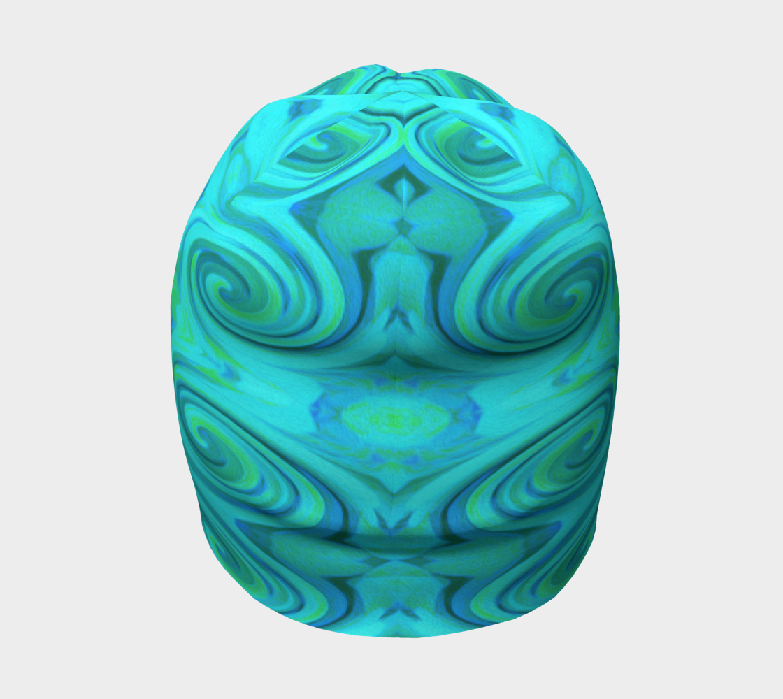 Beanie Hats, Groovy Cool Abstract Aqua Liquid Art Swirl Pattern