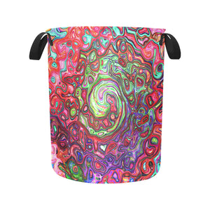 Fabric Laundry Basket with Handles, Watercolor Red Groovy Abstract Retro Liquid Swirl