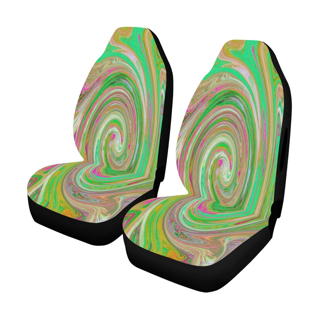 Car Seat Covers - Groovy Abstract Retro Green and Hot Pink Swirl