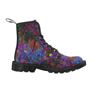 Boots for Women, Psychedelic Crimson Red and Black Garden Sunrise - Black