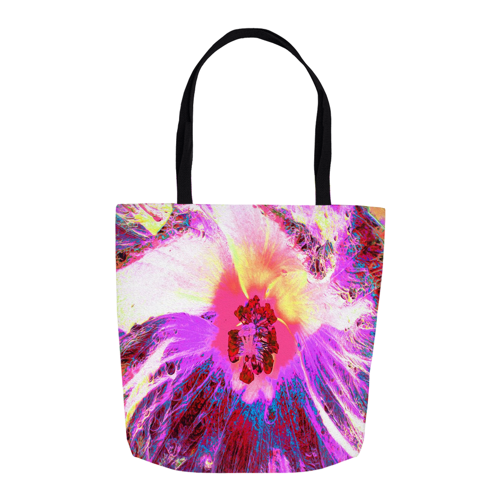 Tote Bags, Psychedelic Trippy Rainbow Colors Hibiscus Flower
