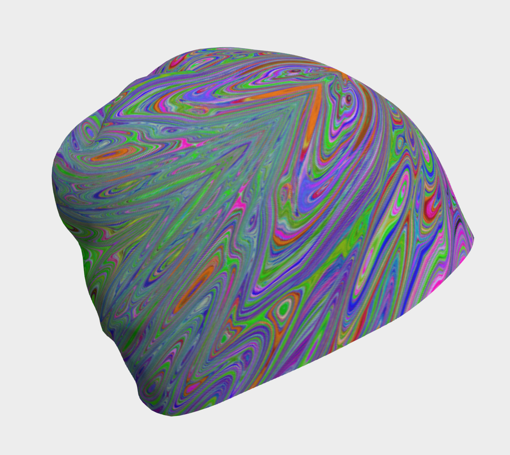 Beanie Hats, Abstract Trippy Purple, Orange and Lime Green Butterfly