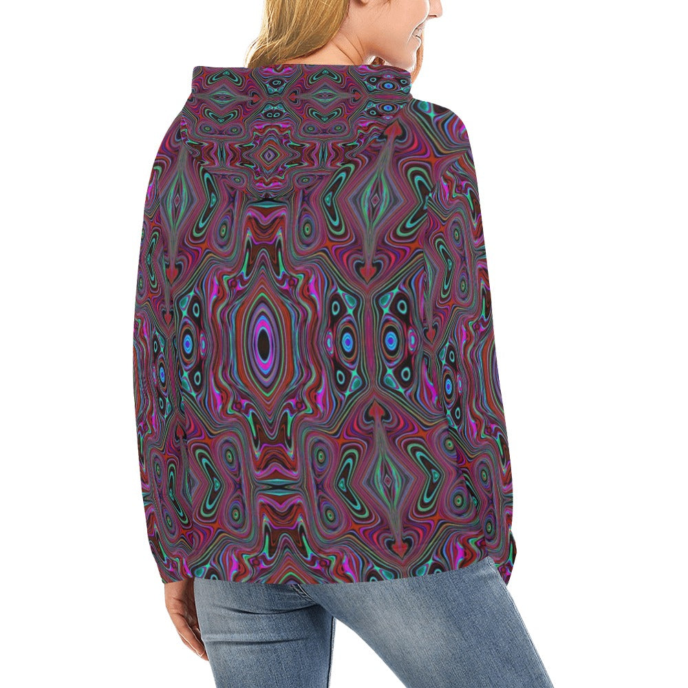 Hoodies for Women, Trippy Seafoam Green and Magenta Abstract Pattern