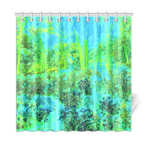 Shower Curtains, Trippy Lime Green and Blue Impressionistic Landscape - 72 by 72