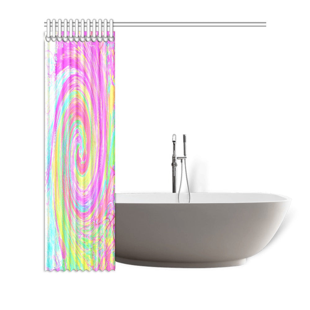 Shower Curtains, Groovy Abstract Pink and Blue Liquid Swirl