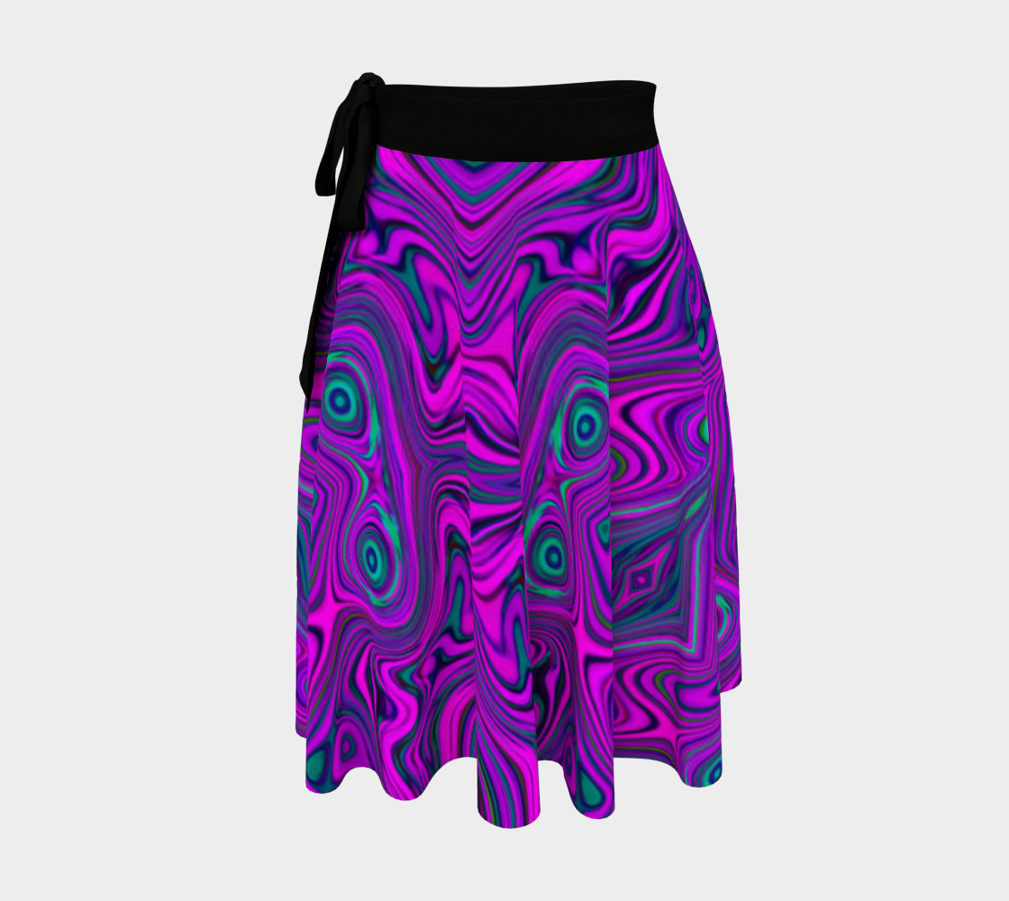 Wrap Skirts, Trippy Retro Magenta and Black Abstract Pattern