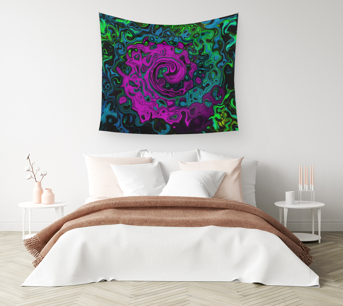 Artsy Wall Tapestry, Bold Magenta Abstract Groovy Liquid Art Swirl