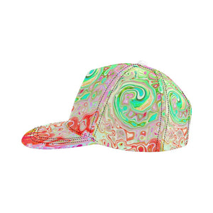 Snapback Hats, Groovy Abstract Retro Pastel Green Liquid Swirl