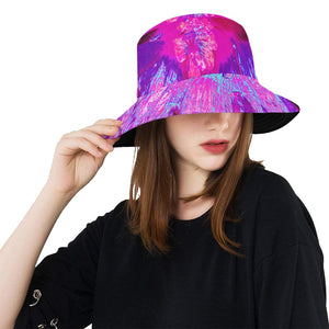 Bucket Hats for Women, Psychedelic Purple and Magenta Hibiscus Flower