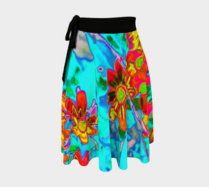 Artsy Wrap Skirt, Aqua Tropical with Yellow and Orange Flowers