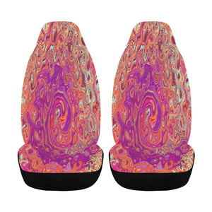 Car Seat Covers, Retro Groovy Abstract Coral and Purple Marbled Swirl