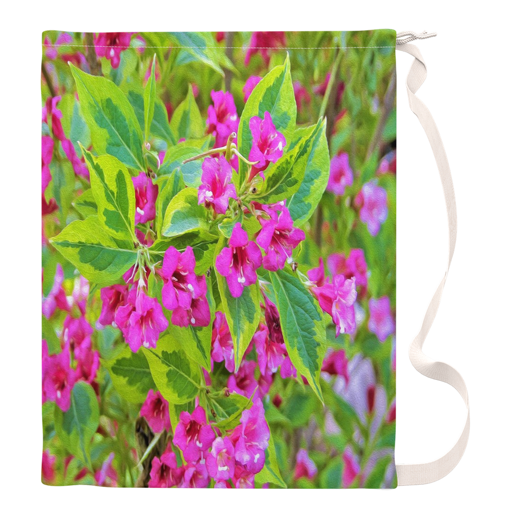 Large Laundry Bags, Beautiful Green Weigela with Crimson Flowers