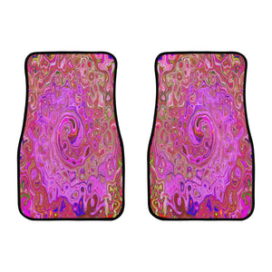 Car Floor Mats, Hot Pink Marbled Colors Abstract Retro Swirl - Front Set of Two
