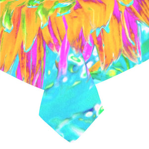 Tablecloth for Rectangular Tables, Tropical Orange and Hot Pink Decorative Dahlia - 70 by 52"