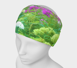 Wide Fabric Headband, Annabella Hydrangeas and Purple Garden Landscape, Face Covering